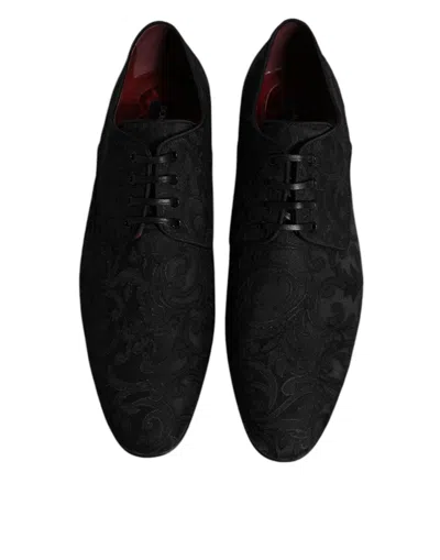 Dolce & Gabbana Jacquard Lace Up Derby Formal Dress Men's Shoes In Black
