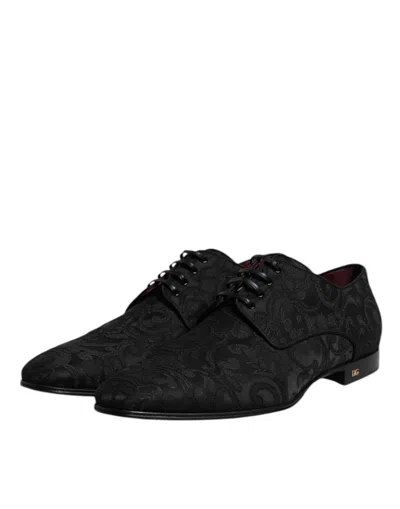 Dolce & Gabbana Jacquard Lace Up Derby Formal Dress Men's Shoes In Black