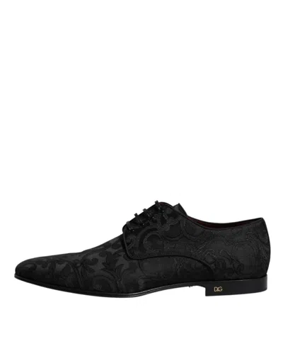 Dolce & Gabbana Jacquard Lace Up Derby Formal Dress Men's Shoes In Black