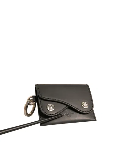 Pre-owned Dolce & Gabbana Black Leather Card Case Keychain Key Women's Holder ()