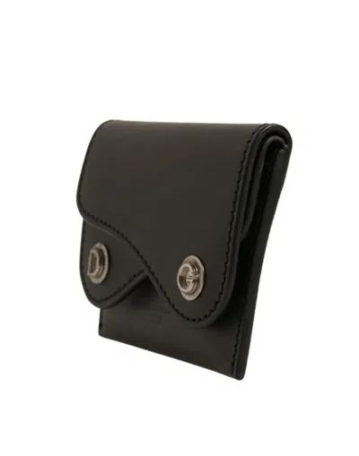 Pre-owned Dolce & Gabbana Black Leather Card Case Keychain Key Women's Holder ()