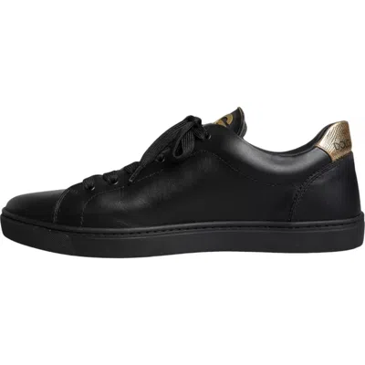Dolce & Gabbana Black Leather Heart Embellished Sneakers Shoes In Black