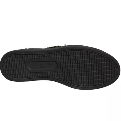 Dolce & Gabbana Black Leather Heart Embellished Sneakers Shoes In Black