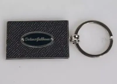 Dolce & Gabbana Black Leather Logo Metal Ring Keychain Men's Keyring In Black