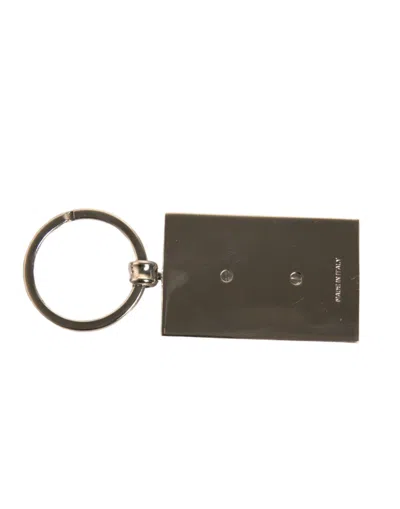 Dolce & Gabbana Black Leather Logo Metal Ring Keychain Men's Keyring In Black