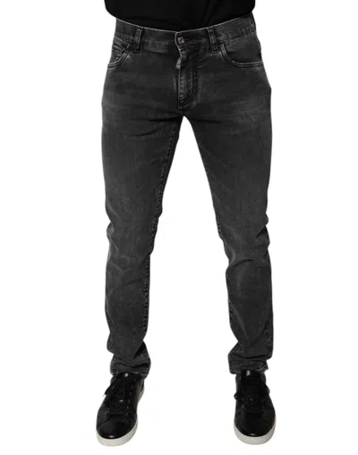 Pre-owned Dolce & Gabbana Black Logo Cotton Stretch Skinny Denim Men's Pants ()