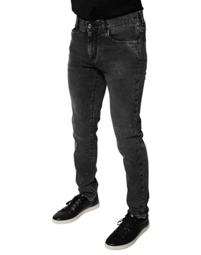 Pre-owned Dolce & Gabbana Black Logo Cotton Stretch Skinny Denim Men's Pants ()