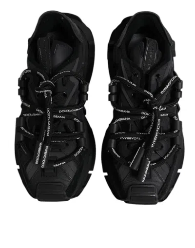 Dolce & Gabbana Black Low Top Space Lace Up Sneakers Shoes In Black