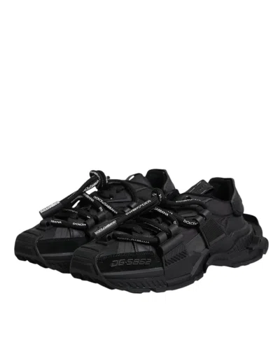 Dolce & Gabbana Black Low Top Space Lace Up Sneakers Shoes In Black