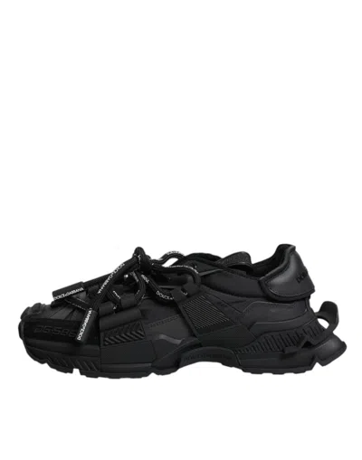 Dolce & Gabbana Black Low Top Space Lace Up Sneakers Shoes In Black