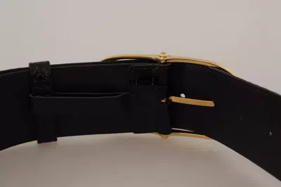 Dolce & Gabbana Wide Embossed Leather Gold Metal Buckle Women's Belt In Black