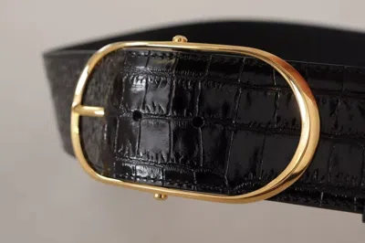 Dolce & Gabbana Wide Embossed Leather Gold Metal Buckle Women's Belt In Black