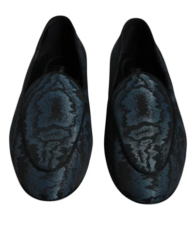 Dolce & Gabbana Iridescent Fabric Caravaggio Slippers In Black And Blue