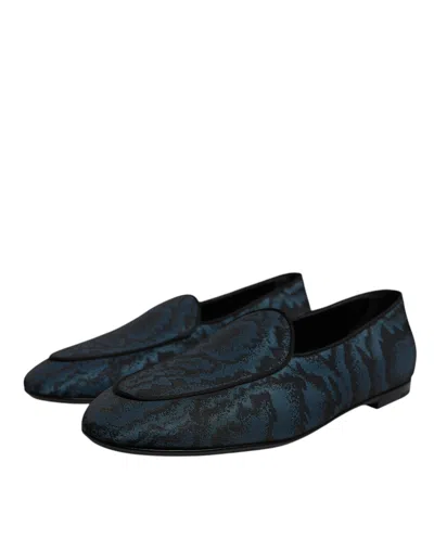 Dolce & Gabbana Iridescent Fabric Caravaggio Slippers In Black And Blue