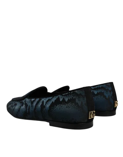 Dolce & Gabbana Iridescent Fabric Caravaggio Slippers In Black And Blue