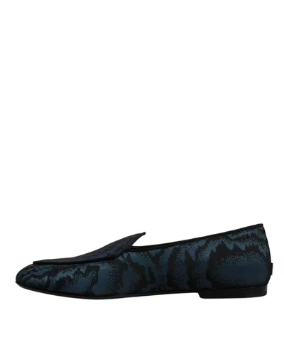 Dolce & Gabbana Iridescent Fabric Caravaggio Slippers In Black And Blue