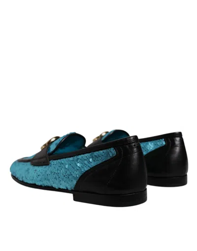 Dolce & Gabbana Sequined Loafers Formal Dress Men's Shoes In Blue