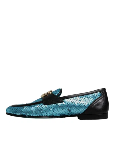 Dolce & Gabbana Sequined Loafers Formal Dress Men's Shoes In Blue