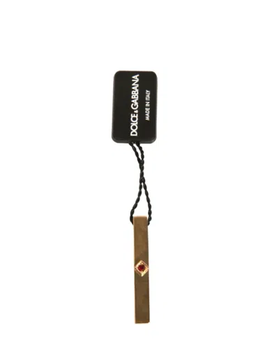 Dolce & Gabbana Gold Tone Brass Crystal Branded Tie Clip Men's Bar In Gold