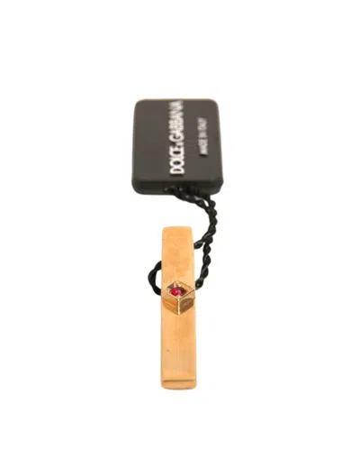 Dolce & Gabbana Gold Tone Brass Crystal Branded Tie Clip Men's Bar In Gold