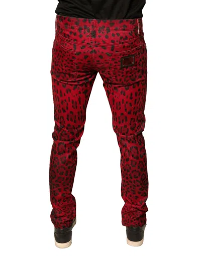 Dolce & Gabbana Red Leopard Cotton Stretch Skinny Denim Men's Jeans In Red