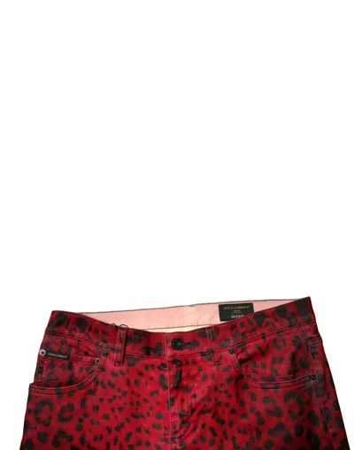 Dolce & Gabbana Red Leopard Cotton Stretch Skinny Denim Men's Jeans In Red