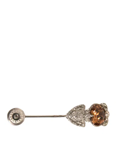 Dolce & Gabbana Silver 925 Sterling Silver Crystals Pin Collar Men's Brooch In Silver