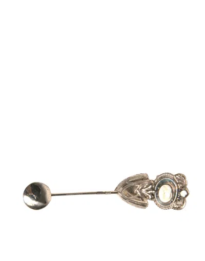 Dolce & Gabbana Silver 925 Sterling Silver Crystals Pin Collar Men's Brooch In Silver