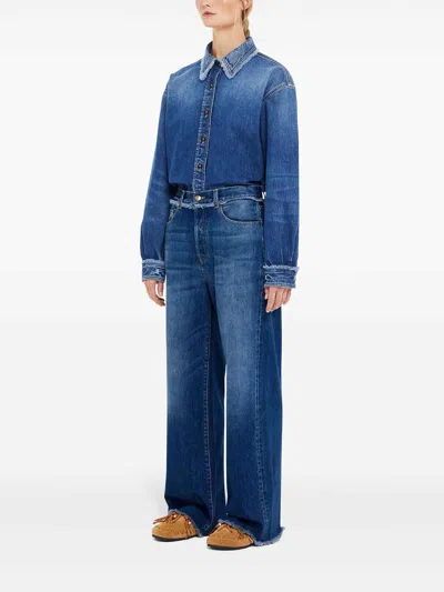 Alanui Fringed Wide Leg Jeans In Dark Wash