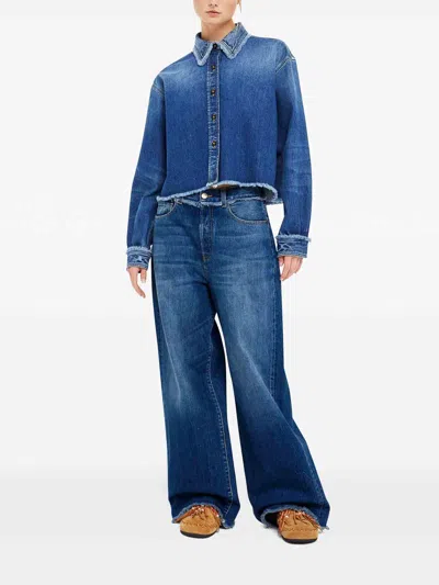 Alanui Fringed Wide Leg Jeans In Dark Wash