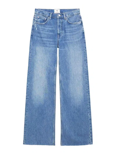 Anine Bing Hugh Logo Patch Wide-leg Jeans In Blue
