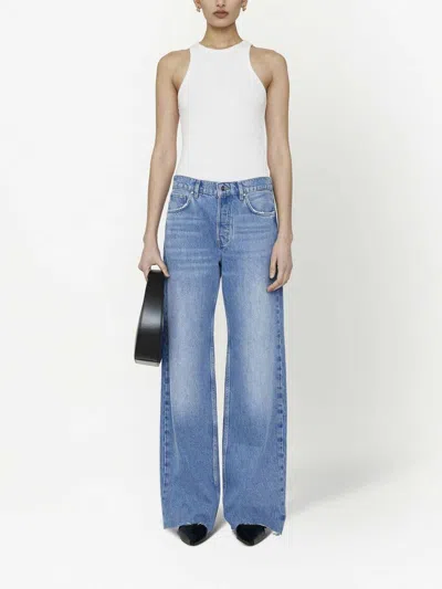 Anine Bing Hugh Logo Patch Wide-leg Jeans In Blue