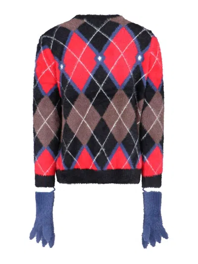 Charles Jeffrey Loverboy Fluffy Gloves Sweater In Multicolor Nylon Diamond Pattern In Multicolour