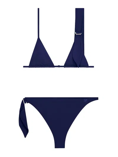 Courrèges Scarf Bikini With Triangle Top And Adjustable Spaghetti Straps In Dark Blue
