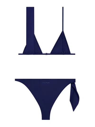 Courrèges Scarf Bikini With Triangle Top And Adjustable Spaghetti Straps In Dark Blue