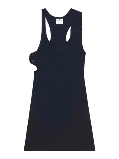 Courrèges Double Buckle 90's Rib Knit Dress In Dark Blue