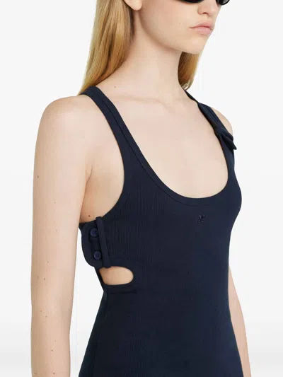 Courrèges Double Buckle 90's Rib Knit Dress In Dark Blue