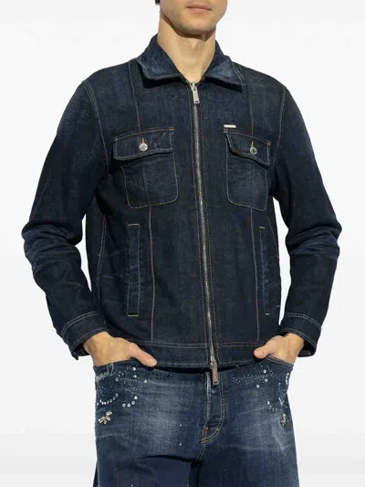 Dsquared2 Classic Denim Jacket With Front Zip In Dark Blue