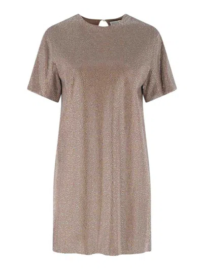 Giuseppe Di Morabito Metallic Finish Knee Length Dress With Keyhole Back In Brown