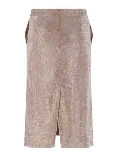 Giuseppe Di Morabito Metallic Finish Skirt With Back Slit And Side Pockets In Beige