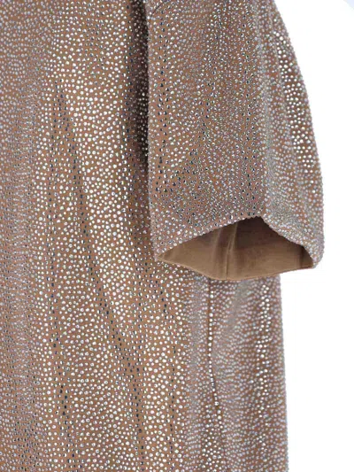 Giuseppe Di Morabito Metallic Finish Knee Length Dress With Keyhole Back In Brown