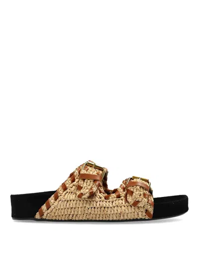 Isabel Marant Slide Sandals With Braided Design And Flat Sole In Beige