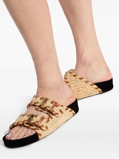 Isabel Marant Slide Sandals With Braided Design And Flat Sole In Beige