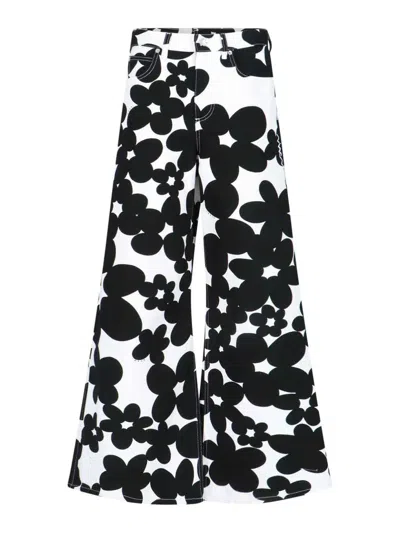 Marni Cotton Trousers With Black And White Dillies Print In White