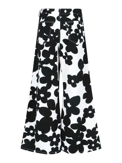 Marni Cotton Trousers With Black And White Dillies Print In White