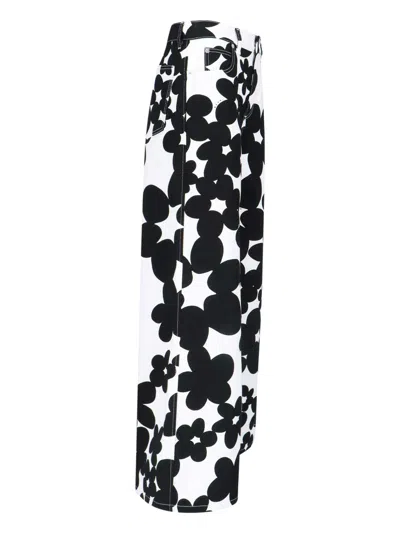 Marni Cotton Trousers With Black And White Dillies Print In White