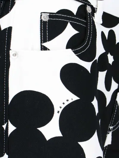 Marni Cotton Trousers With Black And White Dillies Print In White