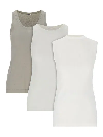 Jil Sander Tank Top Set Of 3 - White, Cream & Green In Multicolour