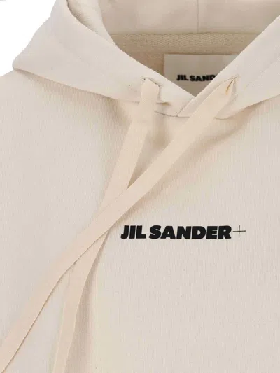 Jil Sander Logo Cotton Hoodie With Drawstring Hood In White