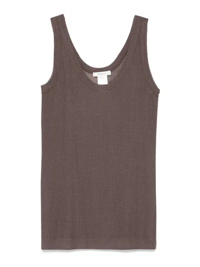 Lemaire Ribbed Texture Tank Top With Adjustable Straps In Dark Brown
